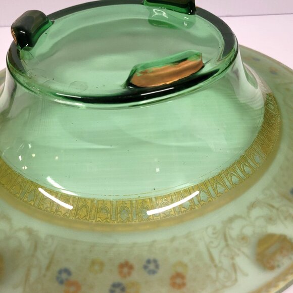 Westmoreland 12'' Green Glass Serving Bowl Hand Painted Gold & Enamel Accents - Picture 3 of 7